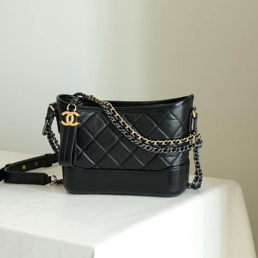 Chanel Black Aged Calfskin Small Gabrielle Hobo Bag