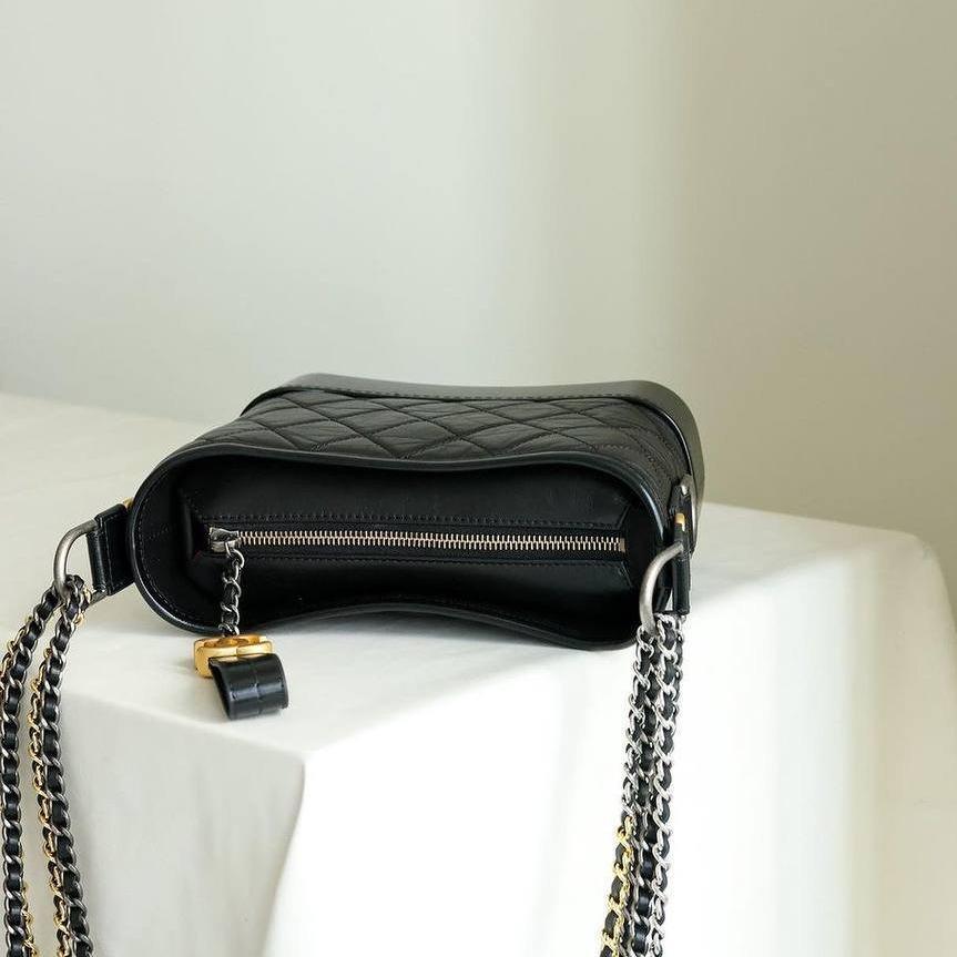 Chanel Black Aged Calfskin Small Gabrielle Hobo Bag