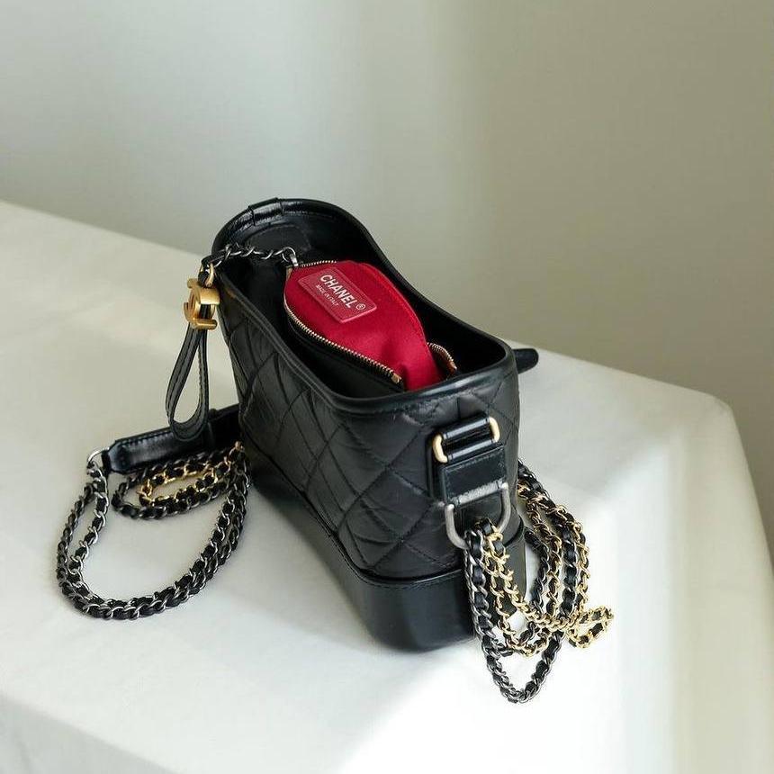 Chanel Black Aged Calfskin Small Gabrielle Hobo Bag