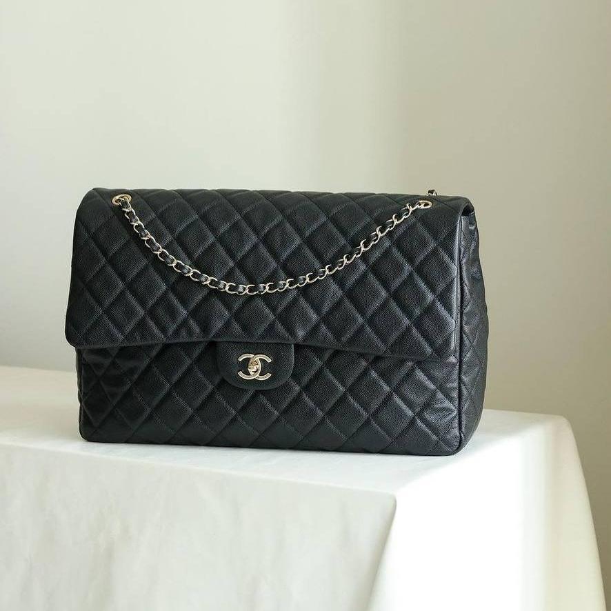 Chanel XXL Flap Bag Black Caviar Light Gold Hardware 24C