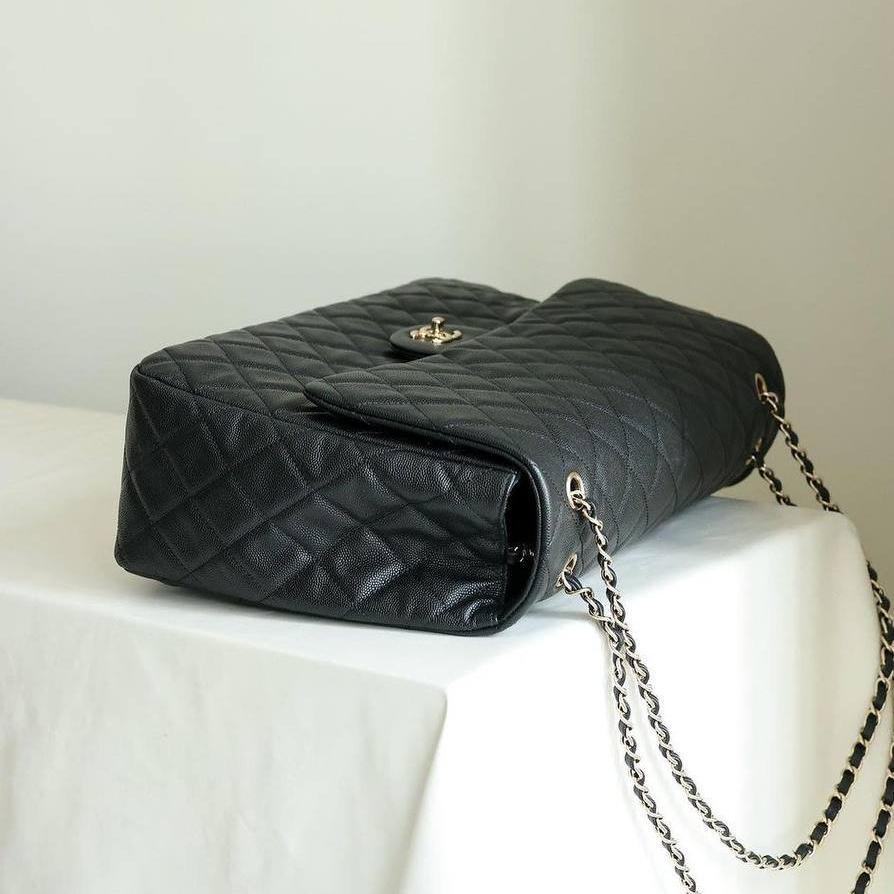 Chanel XXL Flap Bag Black Caviar Light Gold Hardware 24C