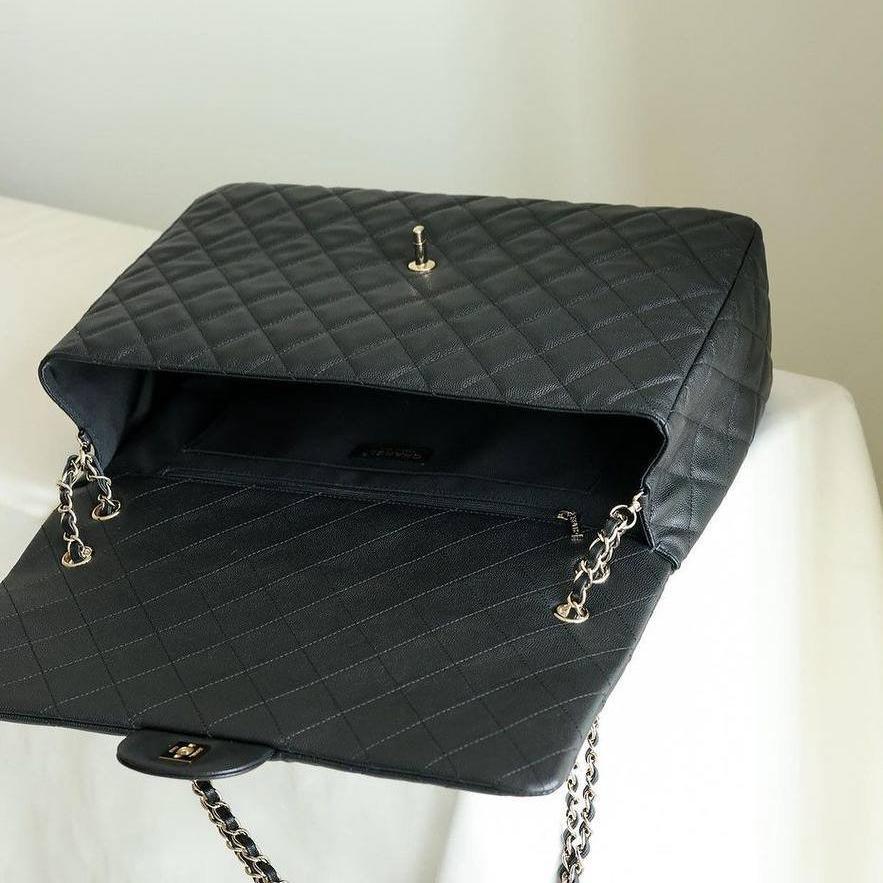 Chanel XXL Flap Bag Black Caviar Light Gold Hardware 24C