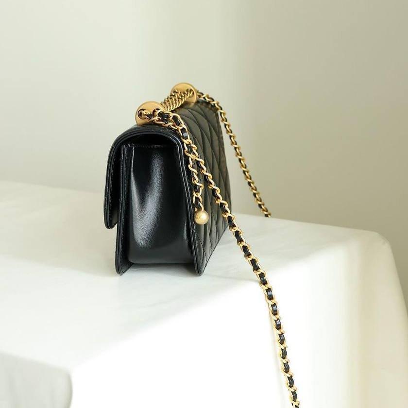 Chanel Mini Double Pearl Crush 19cm in Black Calfskin Ghw