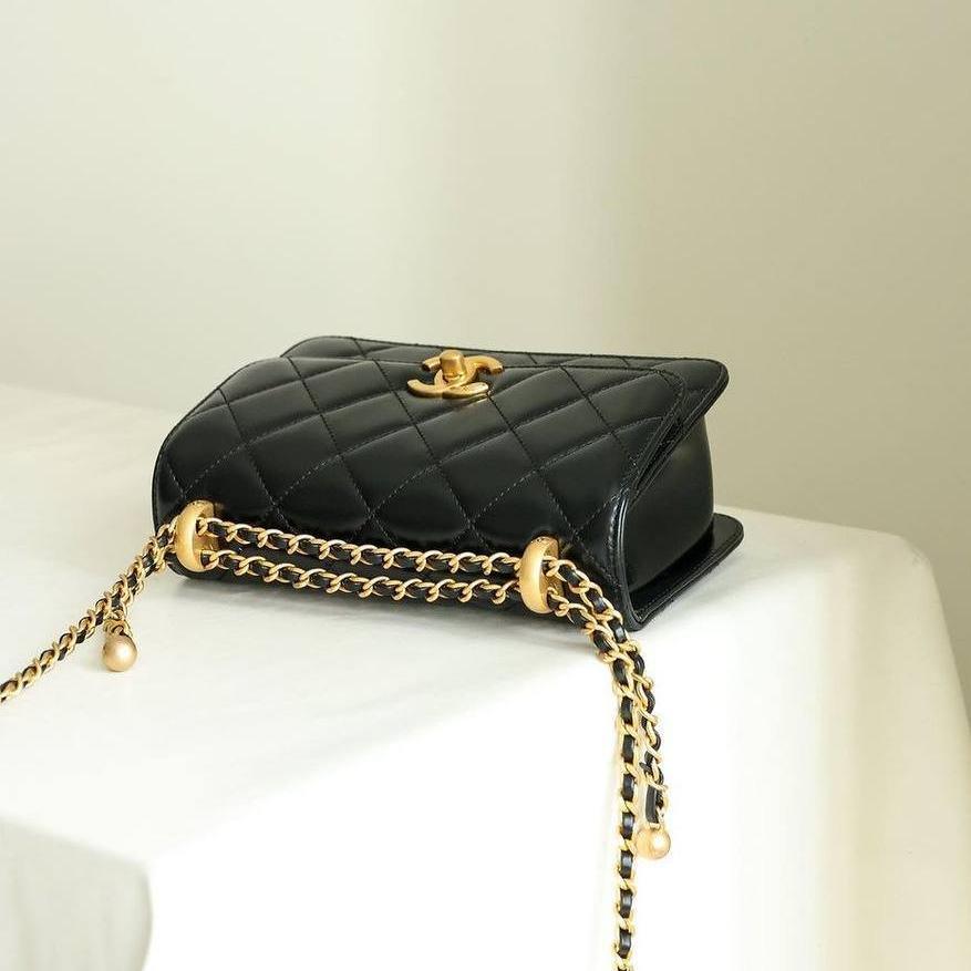 Chanel Mini Double Pearl Crush 19cm in Black Calfskin Ghw