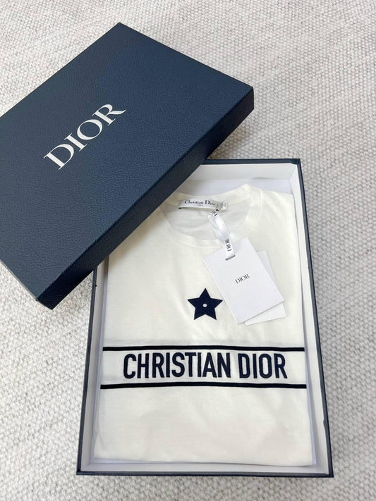 Dior Tişört İmzalı Beyaz Pamuklu Jarse