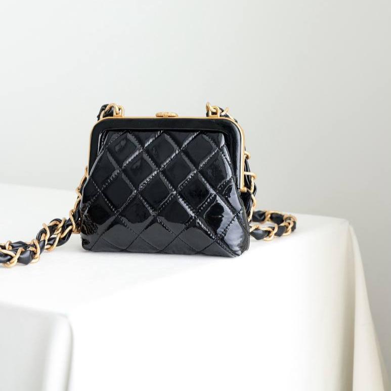 Chanel CC Mini 13 Black Lambskin Strap Clutch