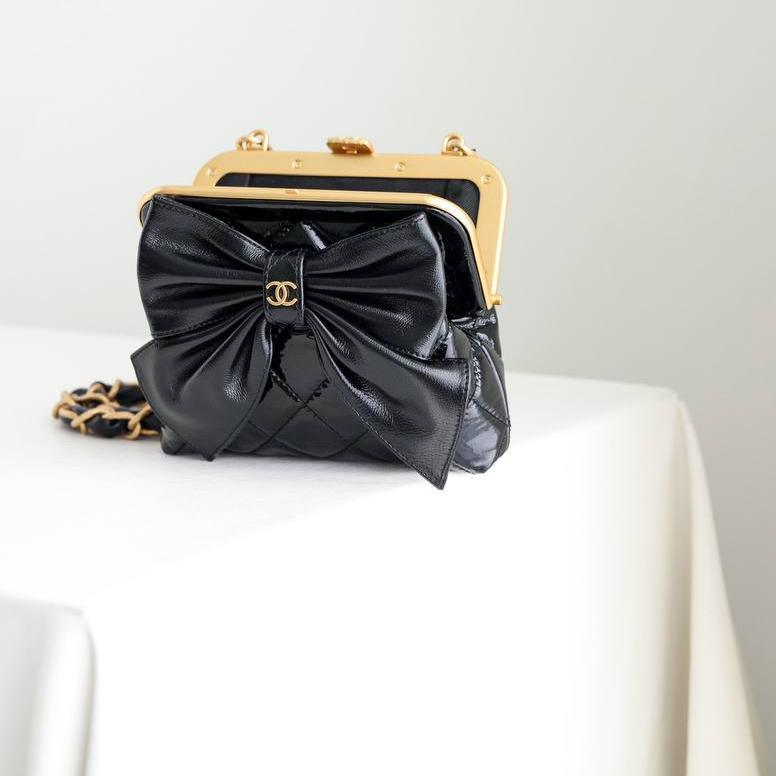 Chanel CC Mini 13 Black Lambskin Strap Clutch