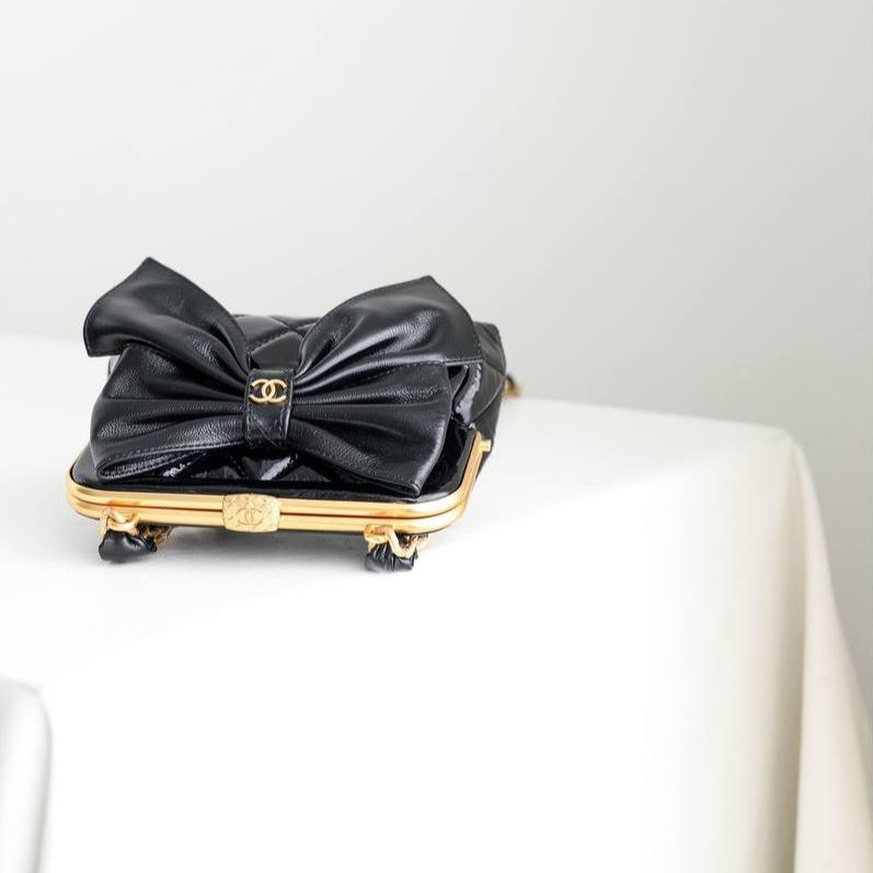 Chanel CC Mini 13 Black Lambskin Strap Clutch