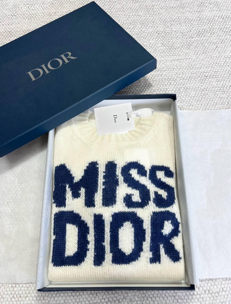 Dior Kazak Blue Miss Dior Graffiti Motifli Ekru Kaşmir ve İpek Örgü