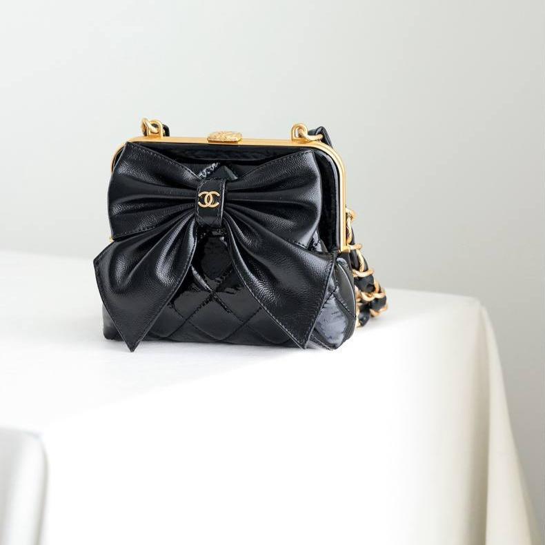 Chanel CC Mini 13 Black Lambskin Strap Clutch