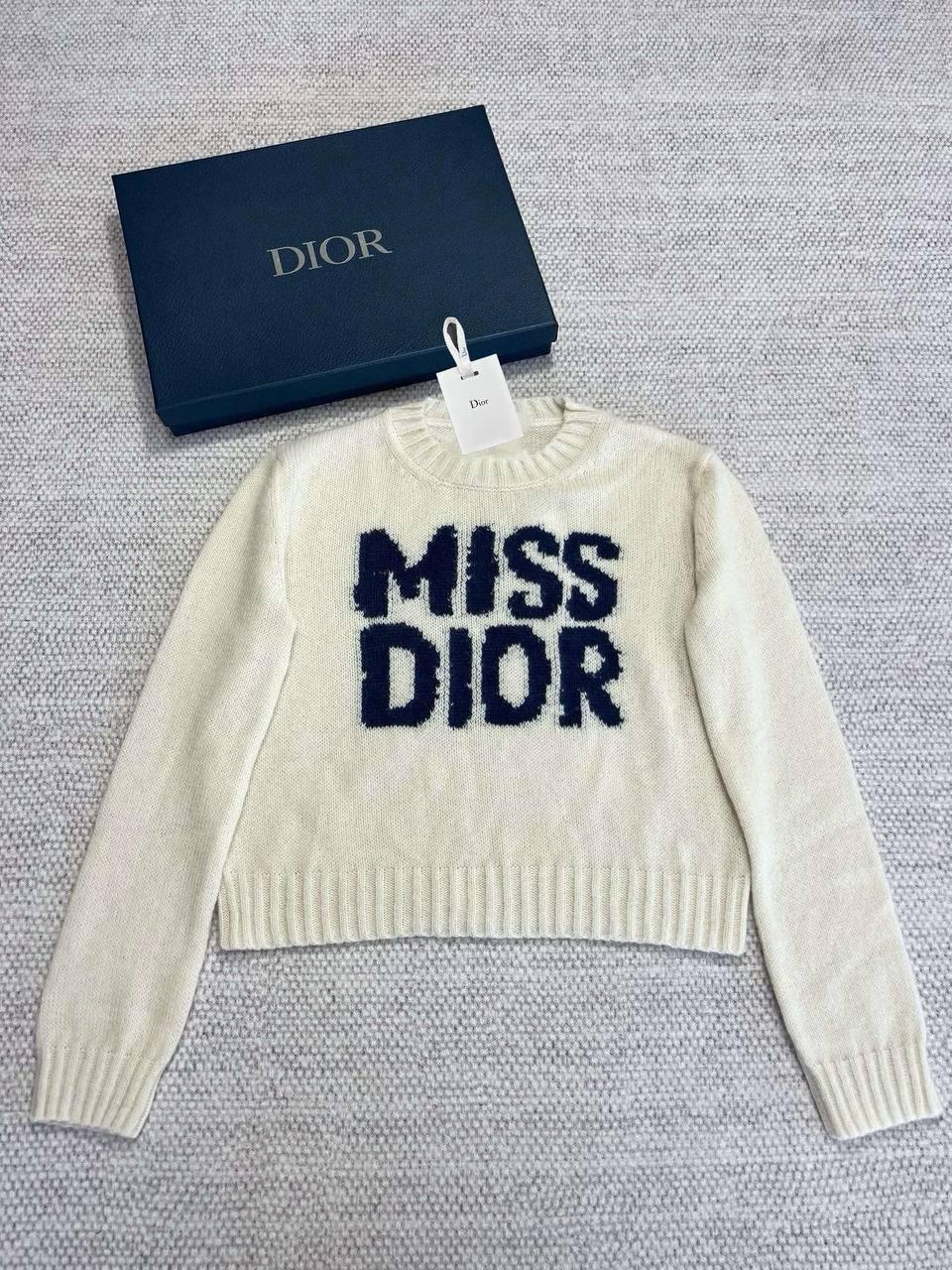 Dior Kazak Blue Miss Dior Graffiti Motifli Ekru Kaşmir ve İpek Örgü