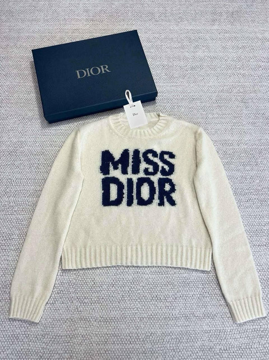 Dior Kazak Blue Miss Dior Graffiti Motifli Ekru Kaşmir ve İpek Örgü